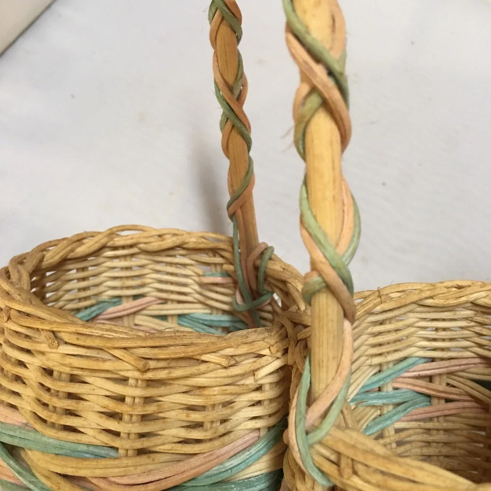 Miniature Double Wicker Basket Unisex Small Tan Pastel Woven Decor Cottagecore